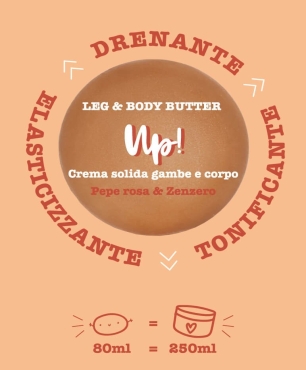 Caratteristiche crema solida Up!: drenante, tonificante, elasticizzante
